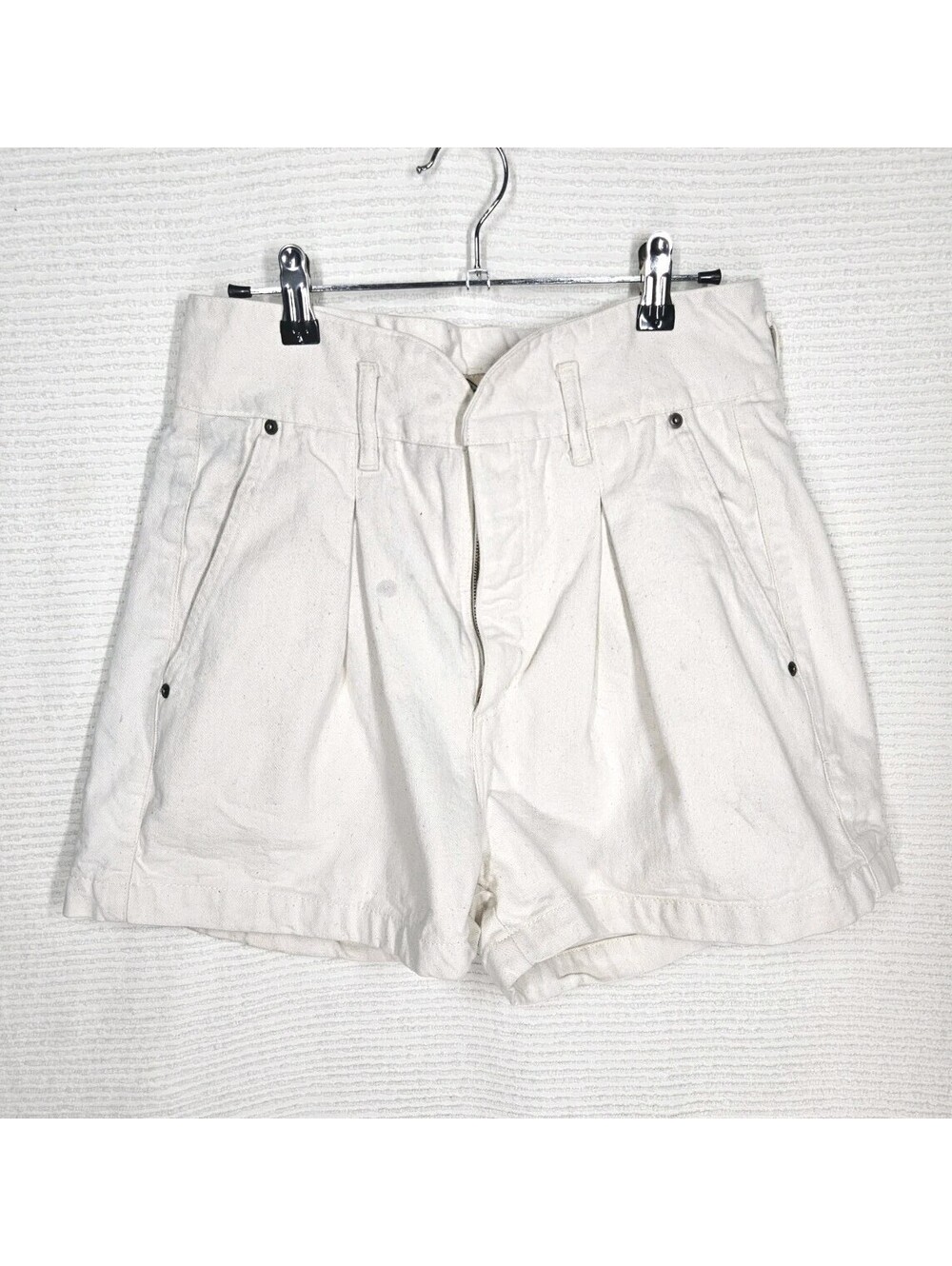Vintage 1990s Pleated White Denim Shorts High Waist Cuffs 13/14 100% Cotton